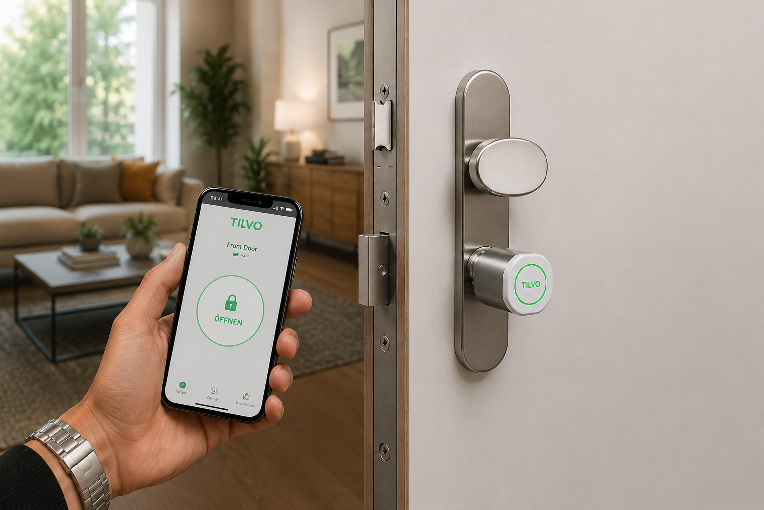 Öffnen der Tür per Smartphone mit TILVO Smart Lock